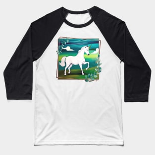 Unicorn in a Spring Field (MD23Ar006b) Baseball T-Shirt